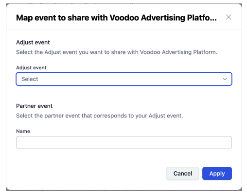 Adjust dialog for mapping an in-app purchase event to a partner event